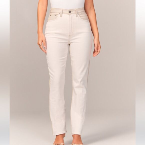 Abercrombie and Fitch Cream and Leather 90s Straight Leg Pants size 23 000 - Picture 1 of 8